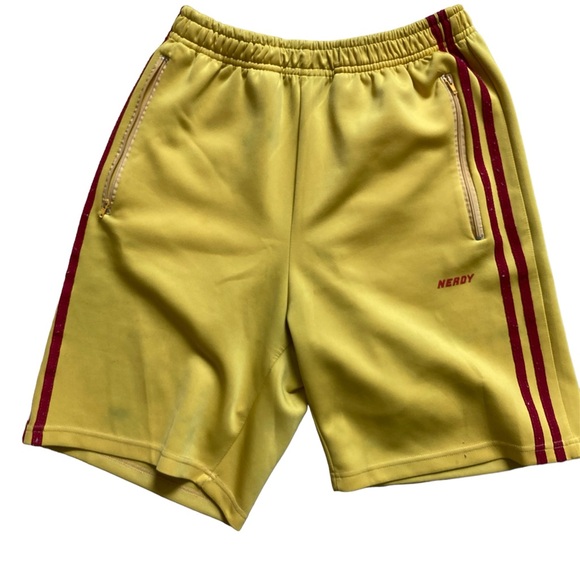 NERDY Yellow Shorts NY track pants red stripe S/M - Picture 1 of 6
